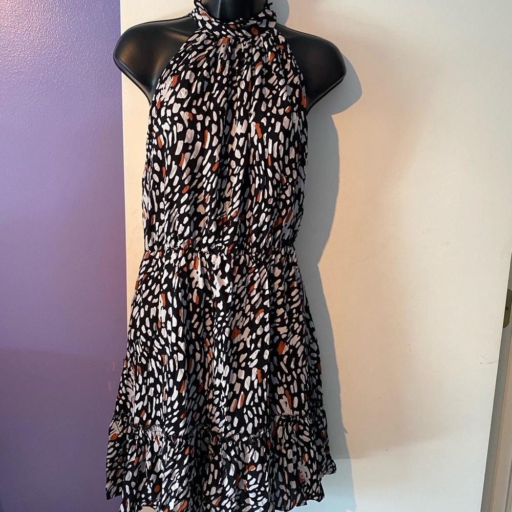 NWT  BTFBM Black/White/Orange Halter Neck Sundress with Peek-A-Boo Back. Size S